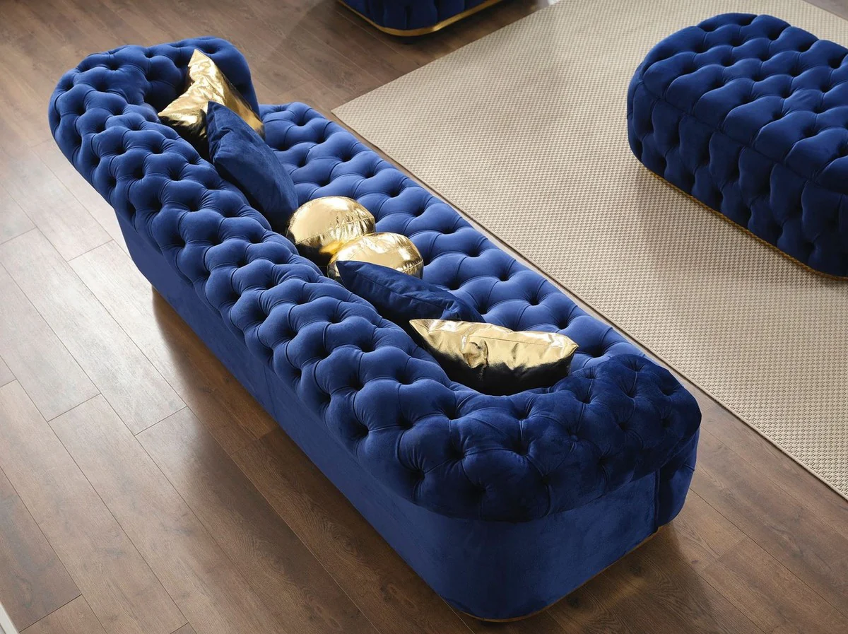 Luxury Chesterfield Velvet Sofa Blue / Gold / Black 240 cm