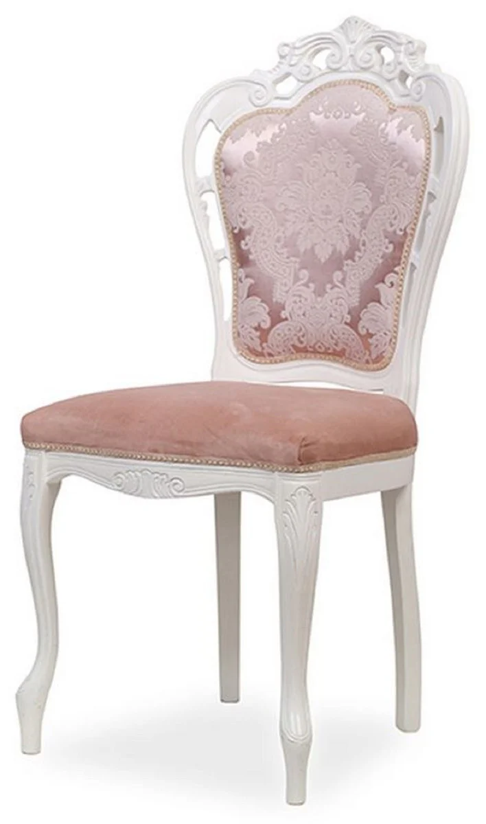 Luxury Baroque dining room chair with elegant pattern pink / white - Baroque style kitchen chair - Magnificent luxury dining room furniture in Baroque style - Baroque furniture