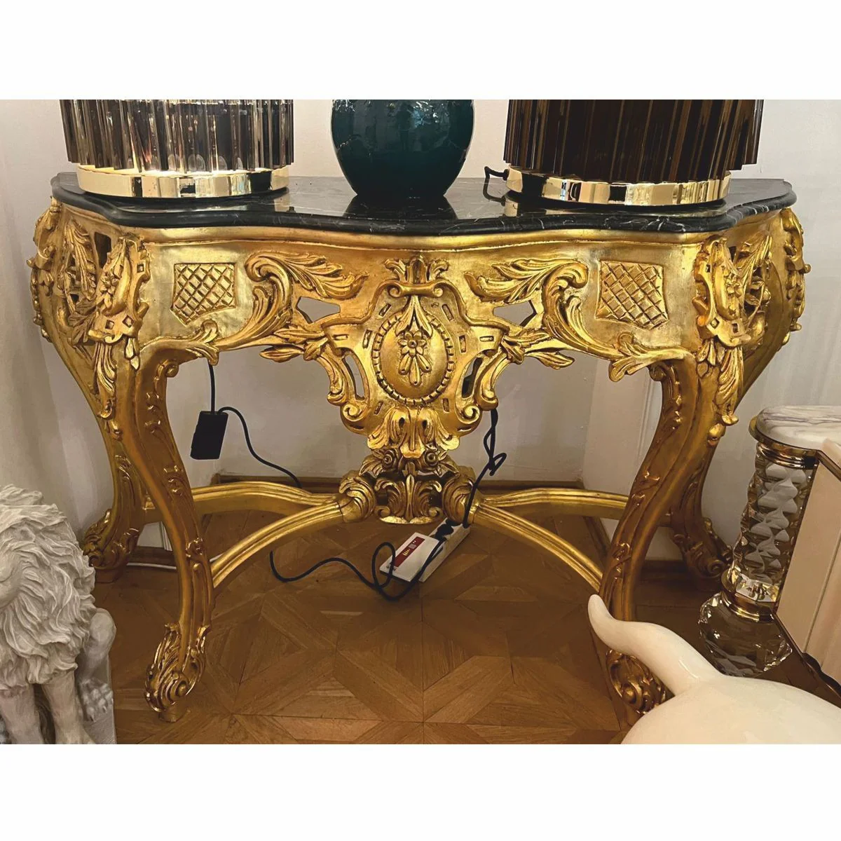 Barock Konsole mit Marmorplatte Gold / Schwarz 150 cm - 1B Ware