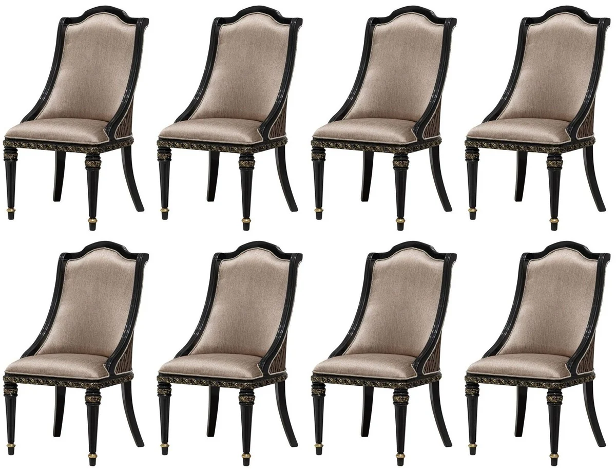 Luxury Baroque Dining Room Chair Set of 8 Silver / Black / Gold - Magnificent Baroque Style Kitchen Chairs - Luxury Baroque Style Dining Room Furniture - Baroque Dining Room Furniture - Baroque Style Furniture