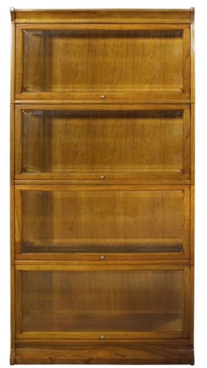 Luxury bookcase with 4 glass doors and LED lighting light brown 90 x 39 x H. 182 cm - office cabinet