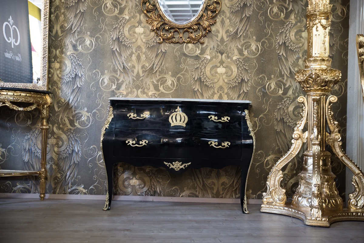 Pompöös by Baroque chest of drawers with 2 drawers and marble top black / gold / white - Pompöös Baroque chest of drawers designed by Harald Glööckler