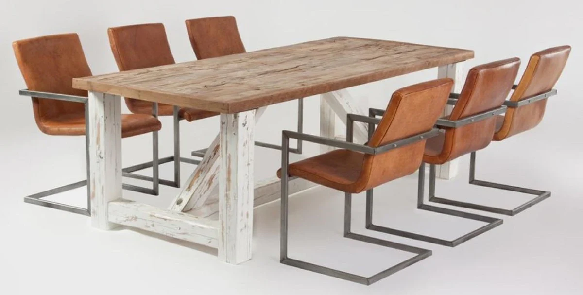 Country Style Dining Table Natural Colors / White - Various Sizes - Rectangular Rustic Solid Wood Kitchen Table - Country Style Dining Room Furniture - Rustic Dining Room Furniture