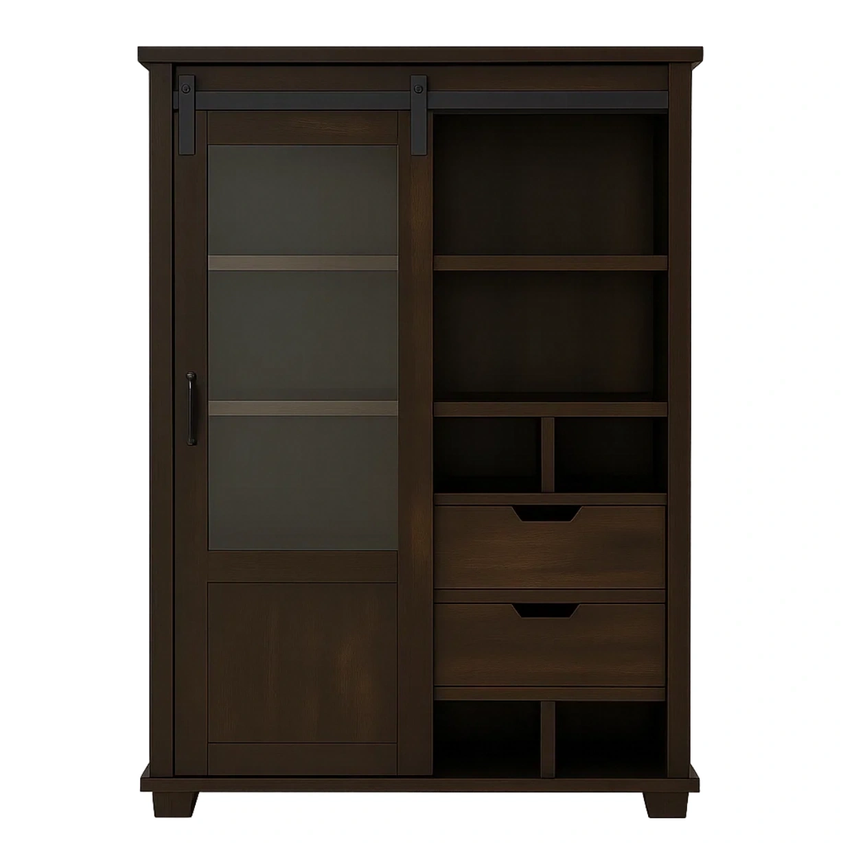 Vitrine mit Glasschiebetür, 6 Fächer mit Schubladen, dunkelbraunes MDF, freistehend, für Wohnzimmer oder Büro, 100 x 40 x 160 cm - EkSeR2litJ4e