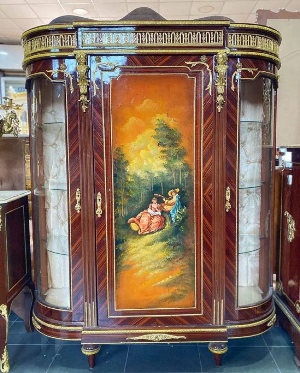 Baroque display cabinet brown / multicolored / gold - handmade solid wood antique style display cabinet with 3 doors - antique style furniture - baroque furniture - living room furniture in baroque style