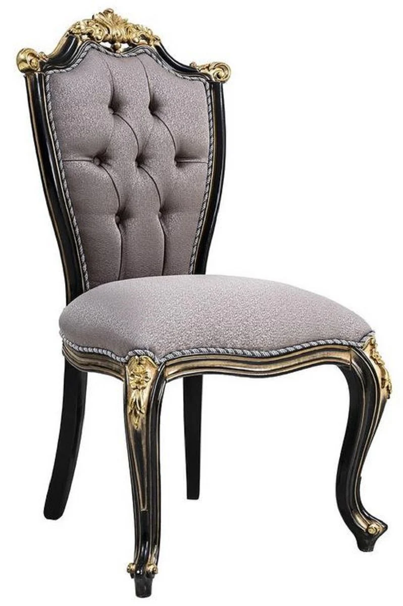 Luxury Baroque Dining Room Chair Set Silver / Black / Gold - Handmade Kitchen Chairs Set of 6 - Baroque Dining Room Furniture - Noble & Magnificent