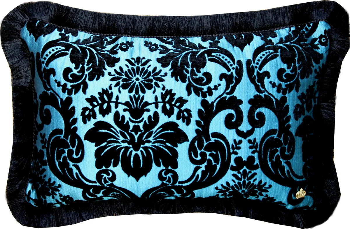 Luxury cushion Pompöös by Harald Glööckler Elegance Collection Baroque pattern black / turquoise 35 x 55 cm - luxury cushion