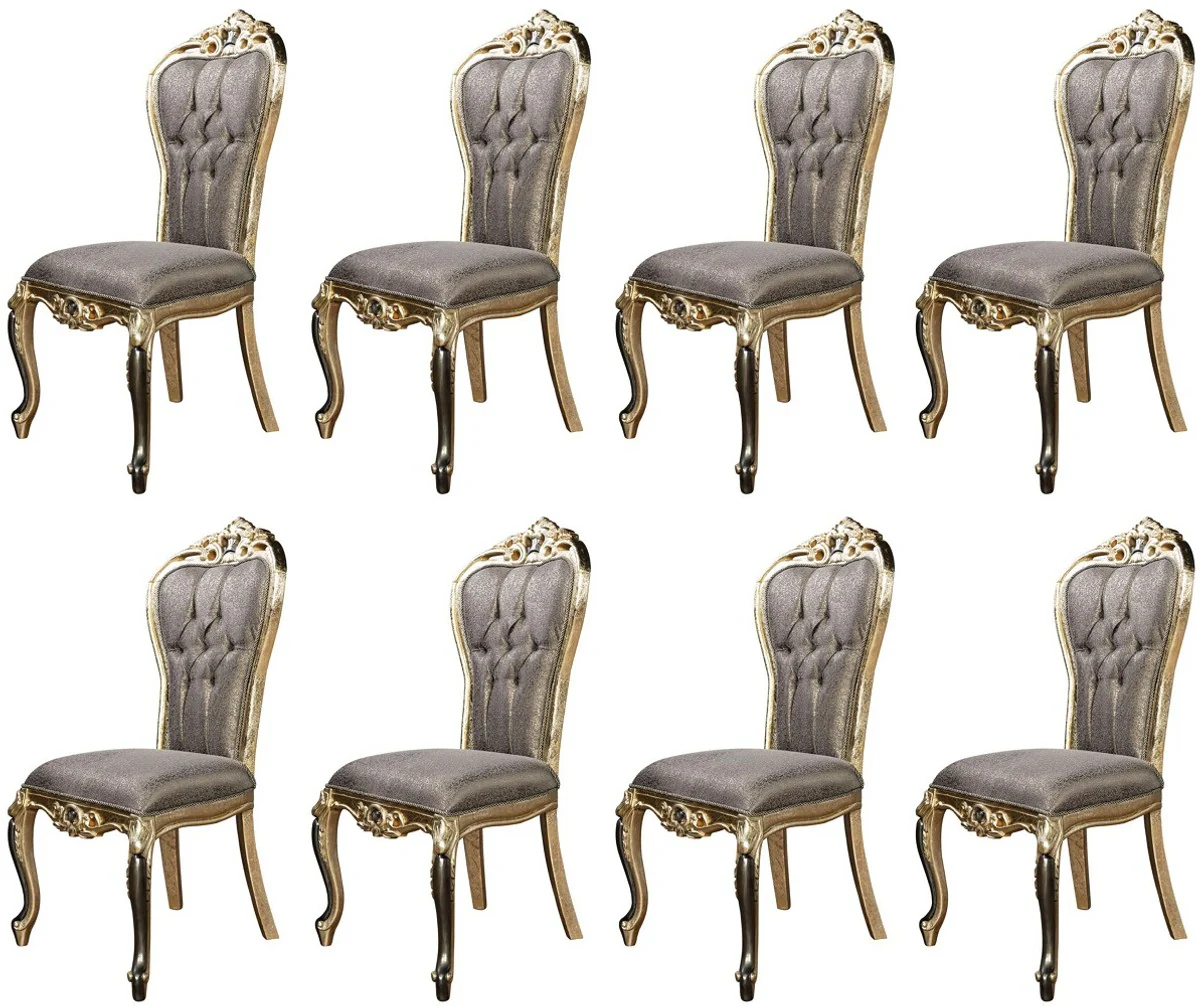 Luxury Baroque Dining Room Chair Set of 8 Purple / Antique Gold / Black - Magnificent Baroque Style Kitchen Chairs - Luxury Baroque Style Dining Room Furniture - Baroque Dining Room Furniture - Baroque Style Furniture
