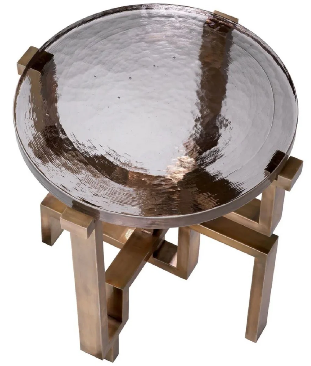 Luxury side table vintage brass Ø 57 x H. 56 cm - Round stainless steel table with glass top - Luxury furniture - Living room furniture - Luxury furnishings - Living room furnishings