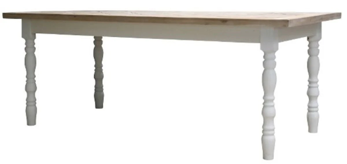Country house style dining table white / natural colors 200 x 90 x H. 75 cm - country house style dining room furniture