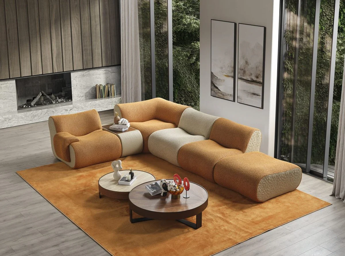 Luxury corner sofa brown / cream / gray 340 x 232 x H. 72 cm - Modular 6-piece living room sofa - Hotel sofa - Living room furniture - Hotel furniture - Luxury furniture