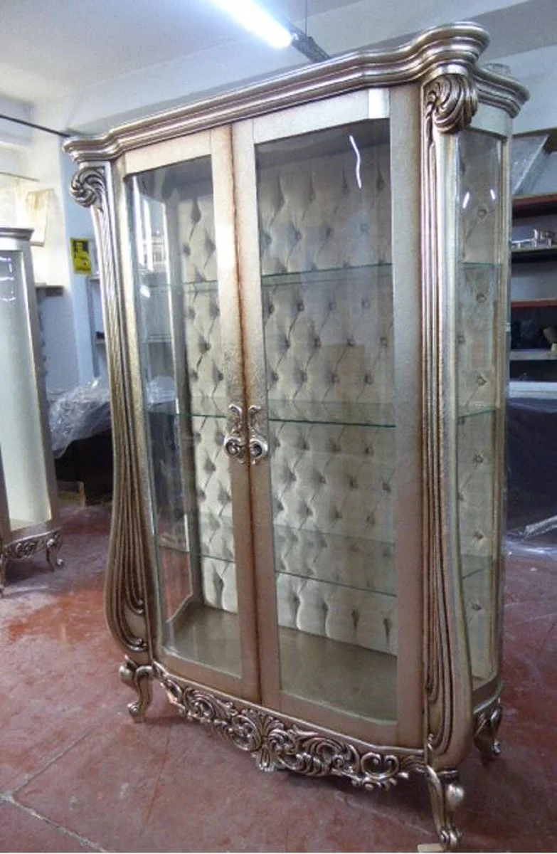 Luxury baroque display cabinet silver - handmade solid wood display cabinet with 2 glass doors - magnificent baroque furniture