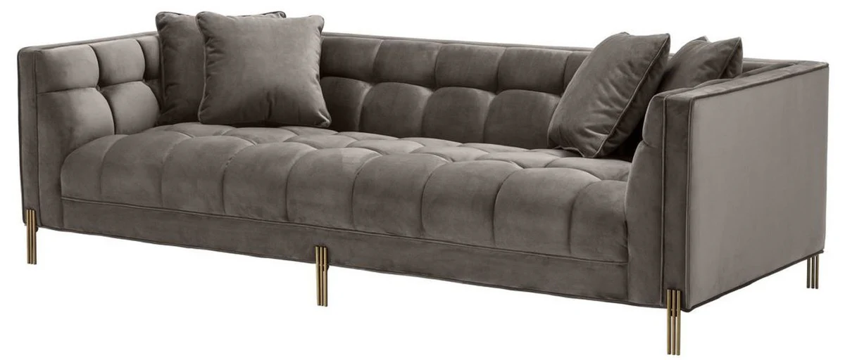 Luxury velvet sofa with 4 cushions gray / brass 231 x 95 x H. 68 cm - living room sofa - luxury quality