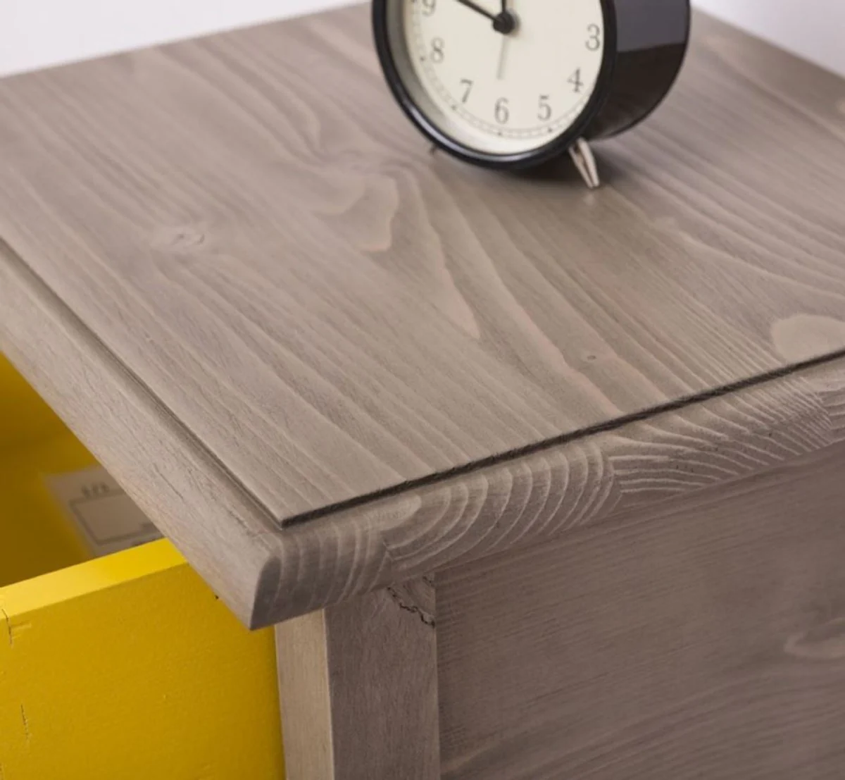 Country house style side table light gray / yellow 40 x 34 x H. 70 cm - Solid wood bedside table - Small bedroom chest of drawers with 2 drawers - Country house style furniture