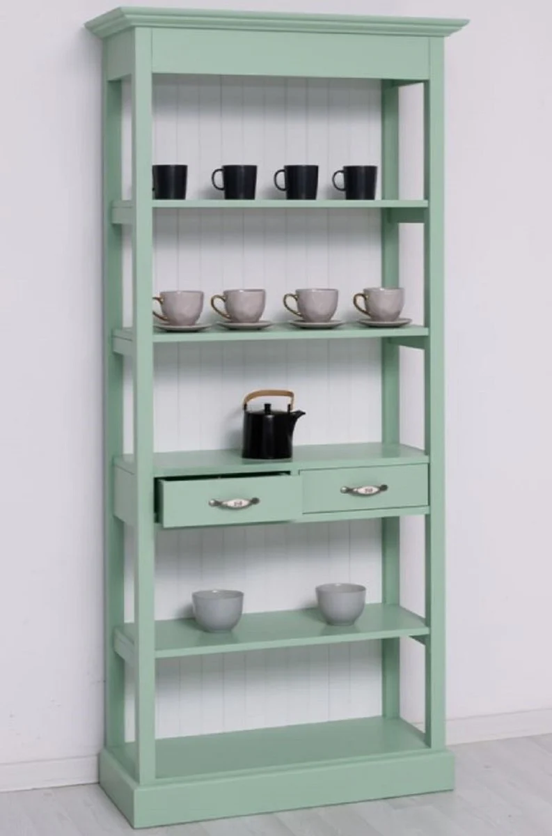 Country house style cabinet mint green / white 91 x 39 x H. 197 cm - Country house style dining room cabinet - Solid wood furniture - Country house style shabby chic furniture