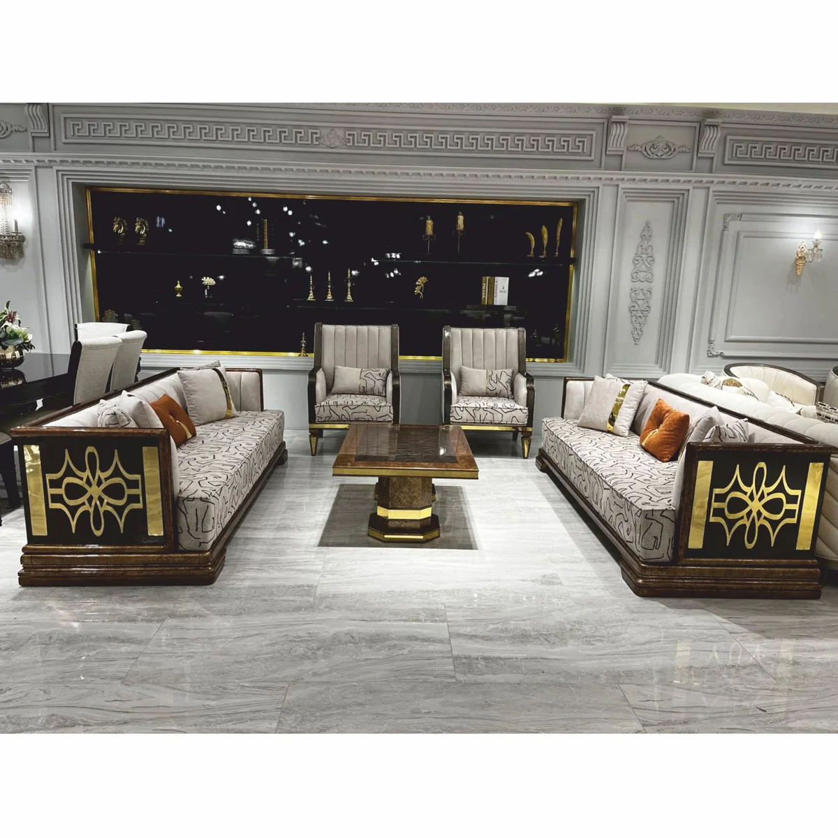 Luxury Art Deco coffee table brown / gold 119 cm - living room furniture