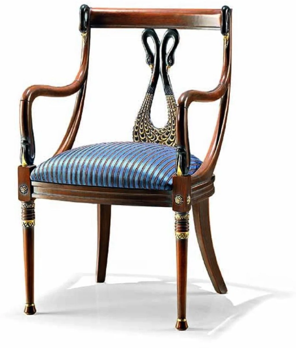 Luxury Baroque Dining Room Chair with Armrests Blue / Brown - Made in Italy