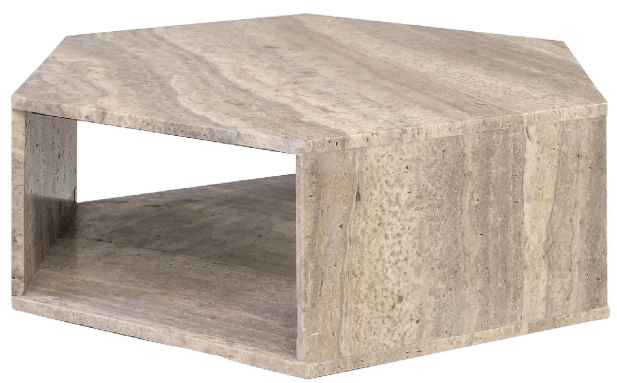 Luxury coffee table gray 91 x 79 x H. 30 cm - 6 square travertine natural stone living room table - living room furniture - travertine furniture - luxury furniture - luxury furnishings
