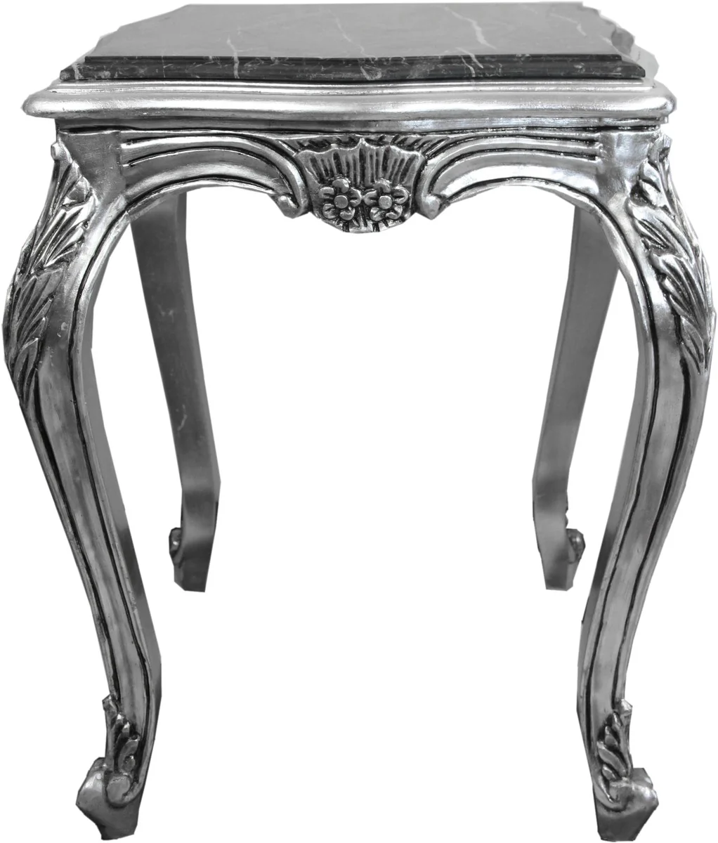 Baroque side table silver with black marble top 52 x 52 x H. 65 cm - Baroque furniture side table