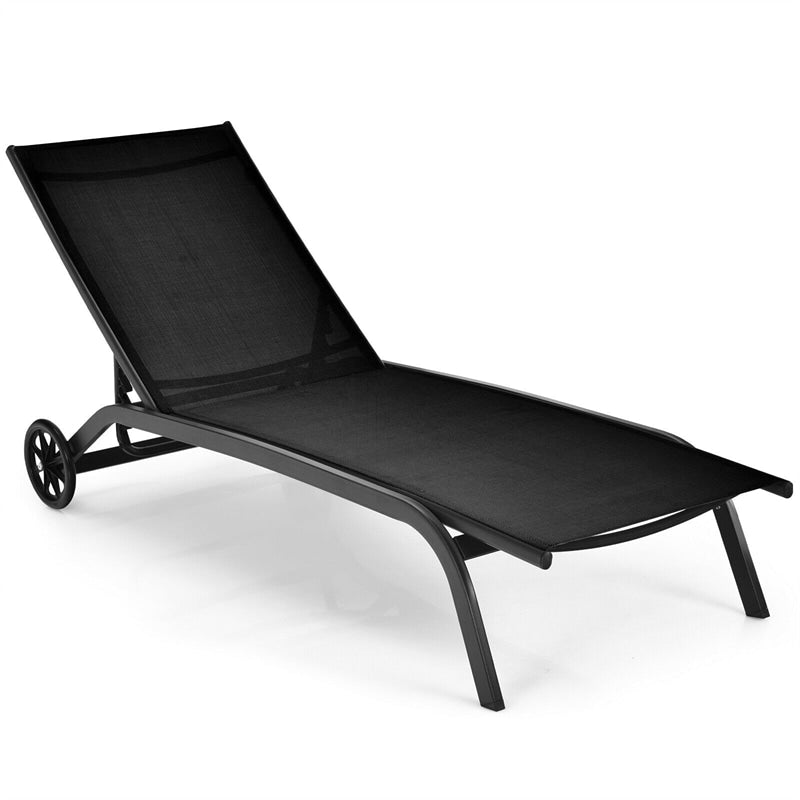 Outdoor Chaise Lounge Stuhl 6-Position Verstellbarer Patio Recliner Stuhl mit Rädern für Hinterhof Pool