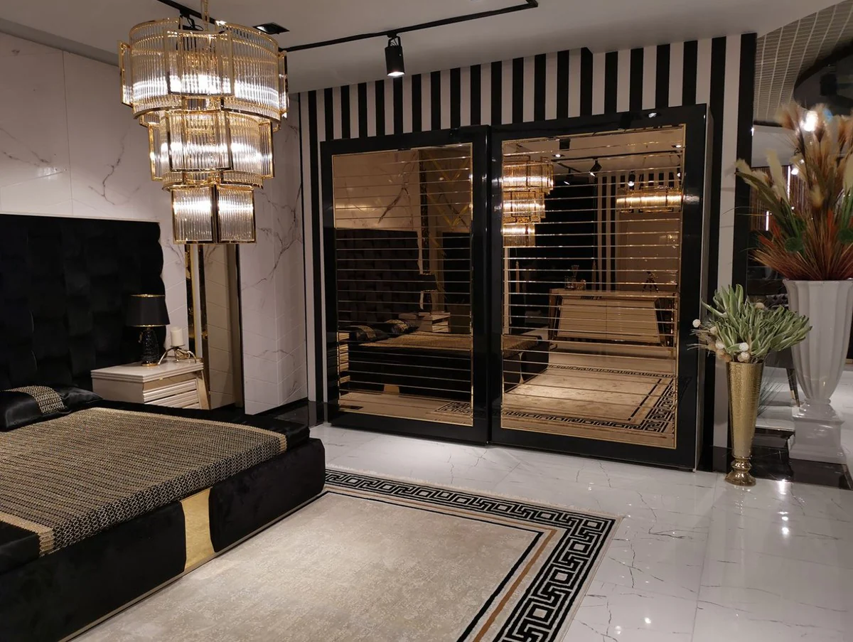 Luxury Bedroom Wardrobe Beige / Black / Gold - Modern Mirrored Wardrobe with 2 Sliding Doors - Luxury Bedroom & Hotel Furniture