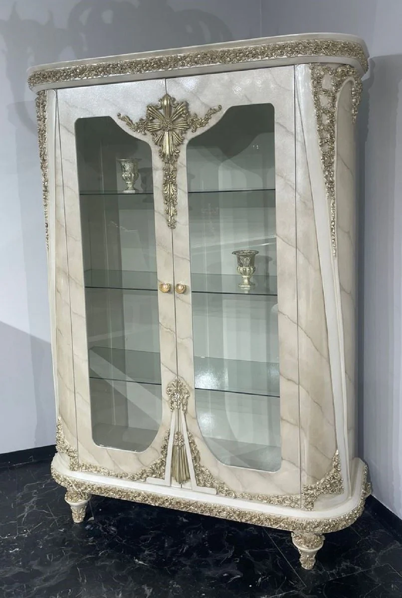 Luxury baroque display cabinet beige / gray / gold - magnificent solid wood display cabinet with 2 glass doors - luxury furniture in baroque style - baroque furniture - noble & magnificent