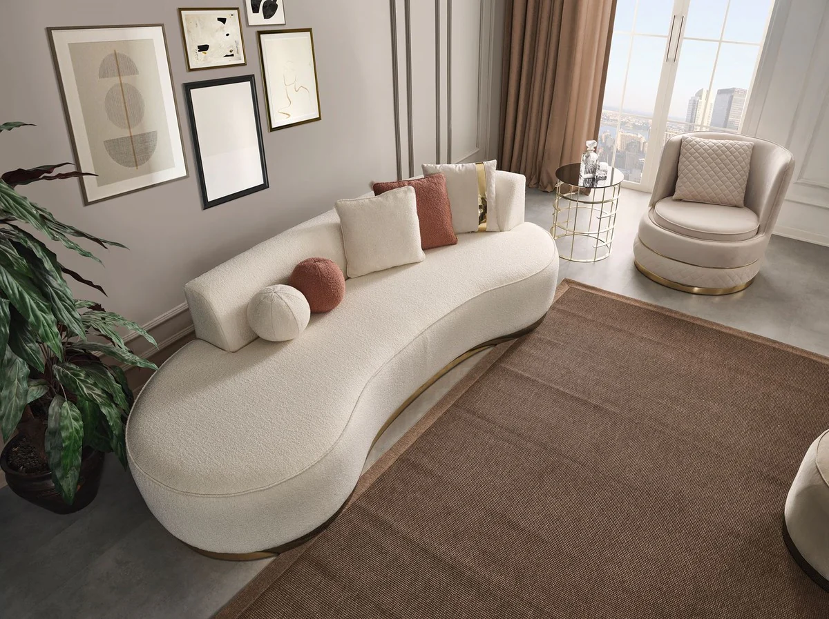 Luxury living room set cream / gold - 2 luxury sofas & 1 luxury swivel chair & 1 luxury stool - living room furniture - luxury furniture - luxury furnishings - living room furnishings