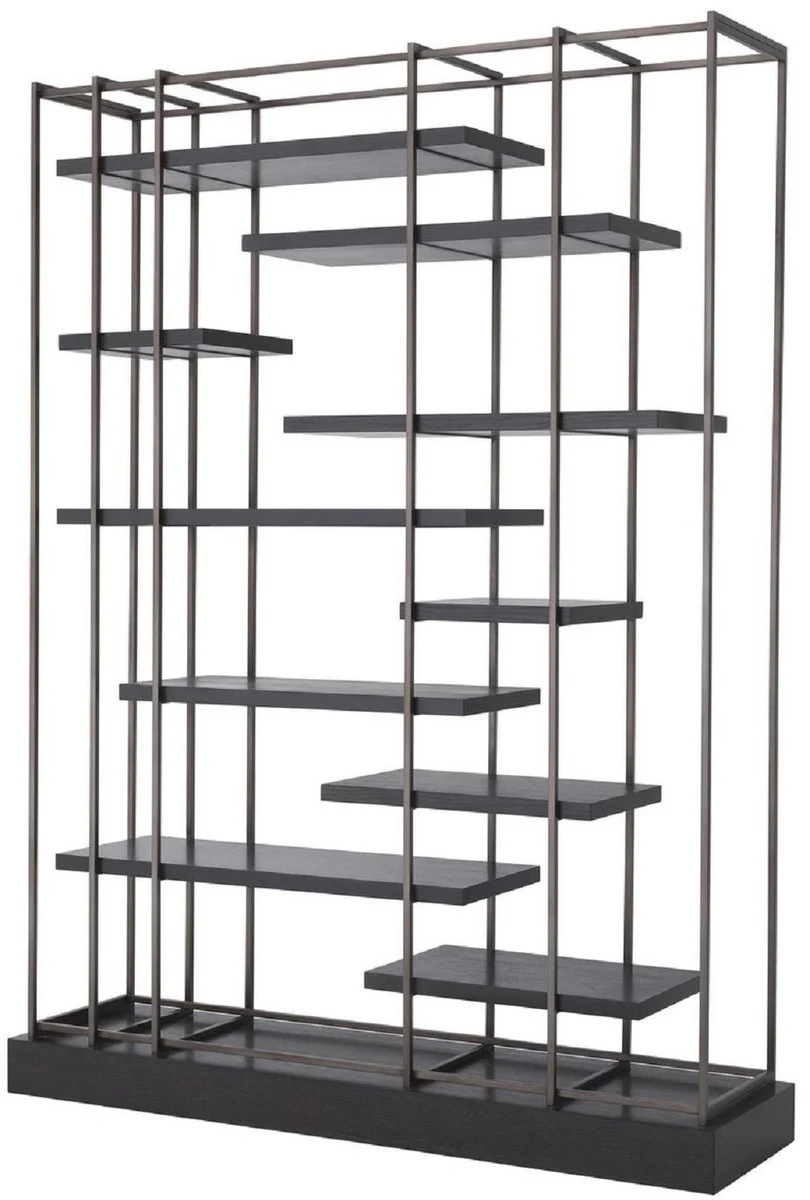 Luxury shelf cabinet black / bronze 166 x 45 x H. 222 cm - bookcase - living room cabinet - office cabinet