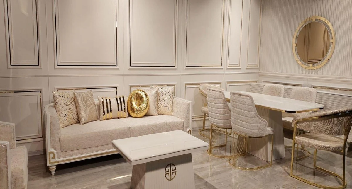 Luxury Art Deco Sofa Gray / White / Gold - Living Room Sofa - Hotel Sofa - Luxury Art Deco Living Room & Hotel Furniture