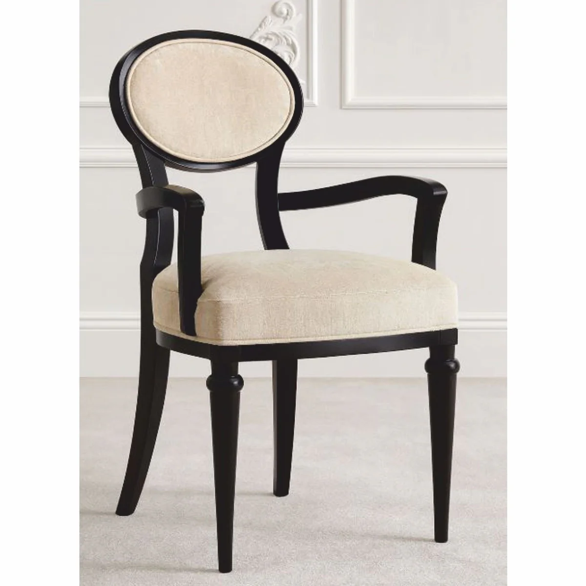 Luxus Art Deco Esszimmer Stuhl mit Armlehnen Beige / Schwarz H. 97 cm - Made in Italy