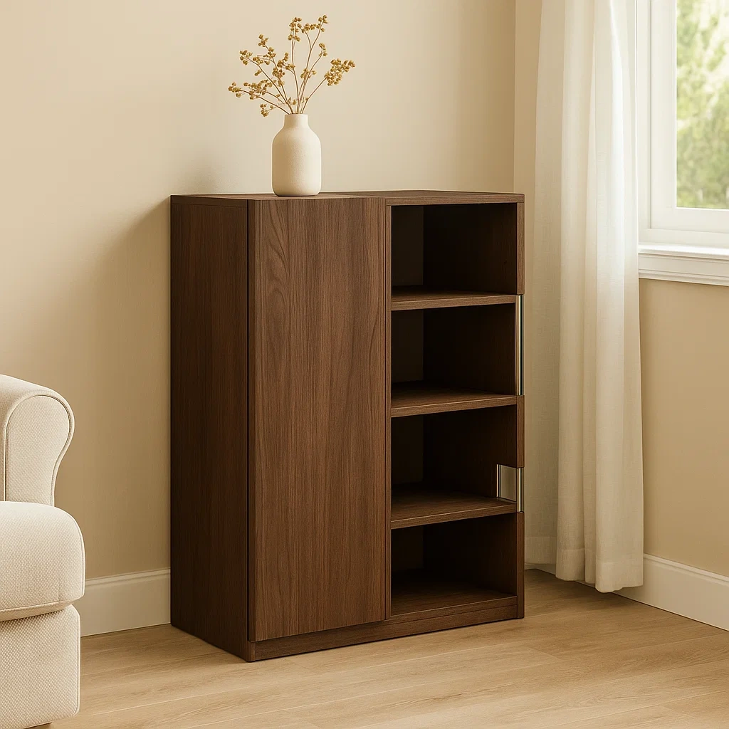 Vitrine mit blickdichter Tür, 4 Einlegeböden, Spanplatte, dunkelbraun, Montage erforderlich, für den Innenbereich, 80 x 35 x 110 cm - vdCFRAbFyYYw