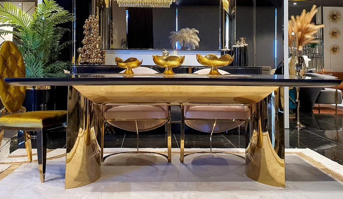 Luxury dining table black / gold 200 x 100 x H. 78 cm - Modern dining room table with glass top - Luxury dining room furniture