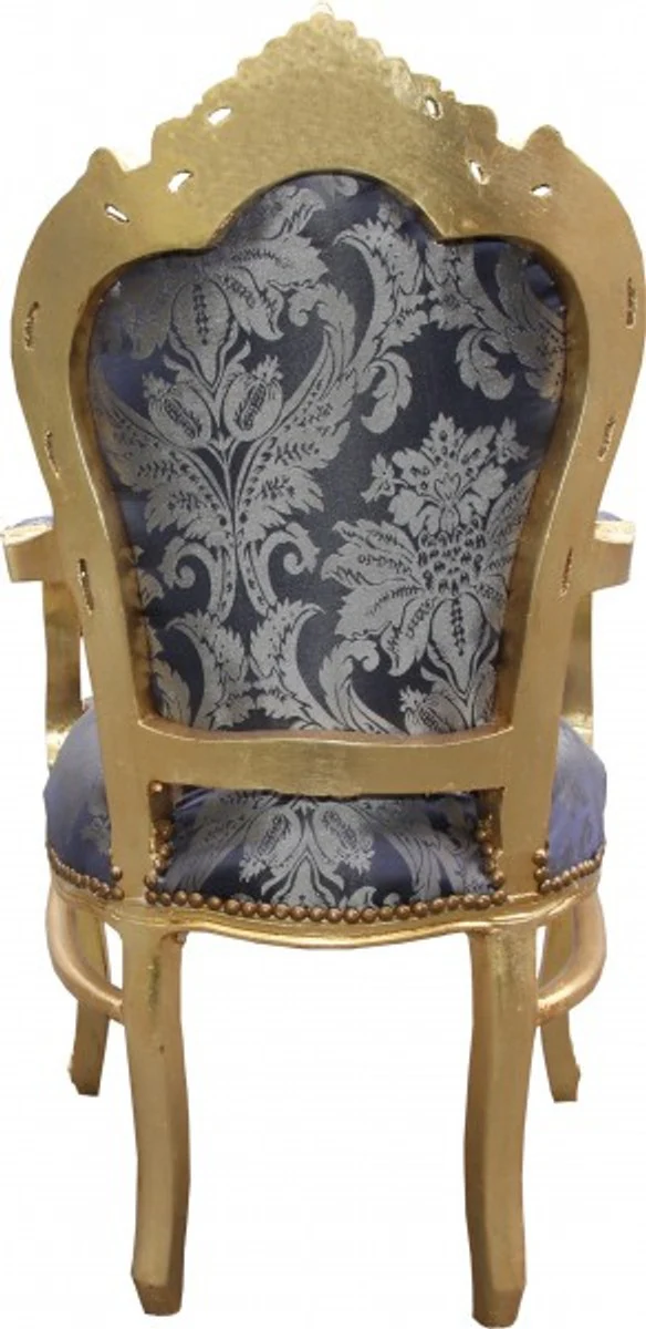 Baroque Dining Chair Blue Pattern / Gold with Armrests - Limited Edition