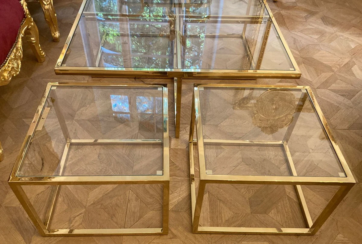 Luxury coffee table gold 100 x 100 x H. 40 cm - Square living room table with 4 pull-out side tables - Living room furniture - Luxury furniture - Luxury furnishings