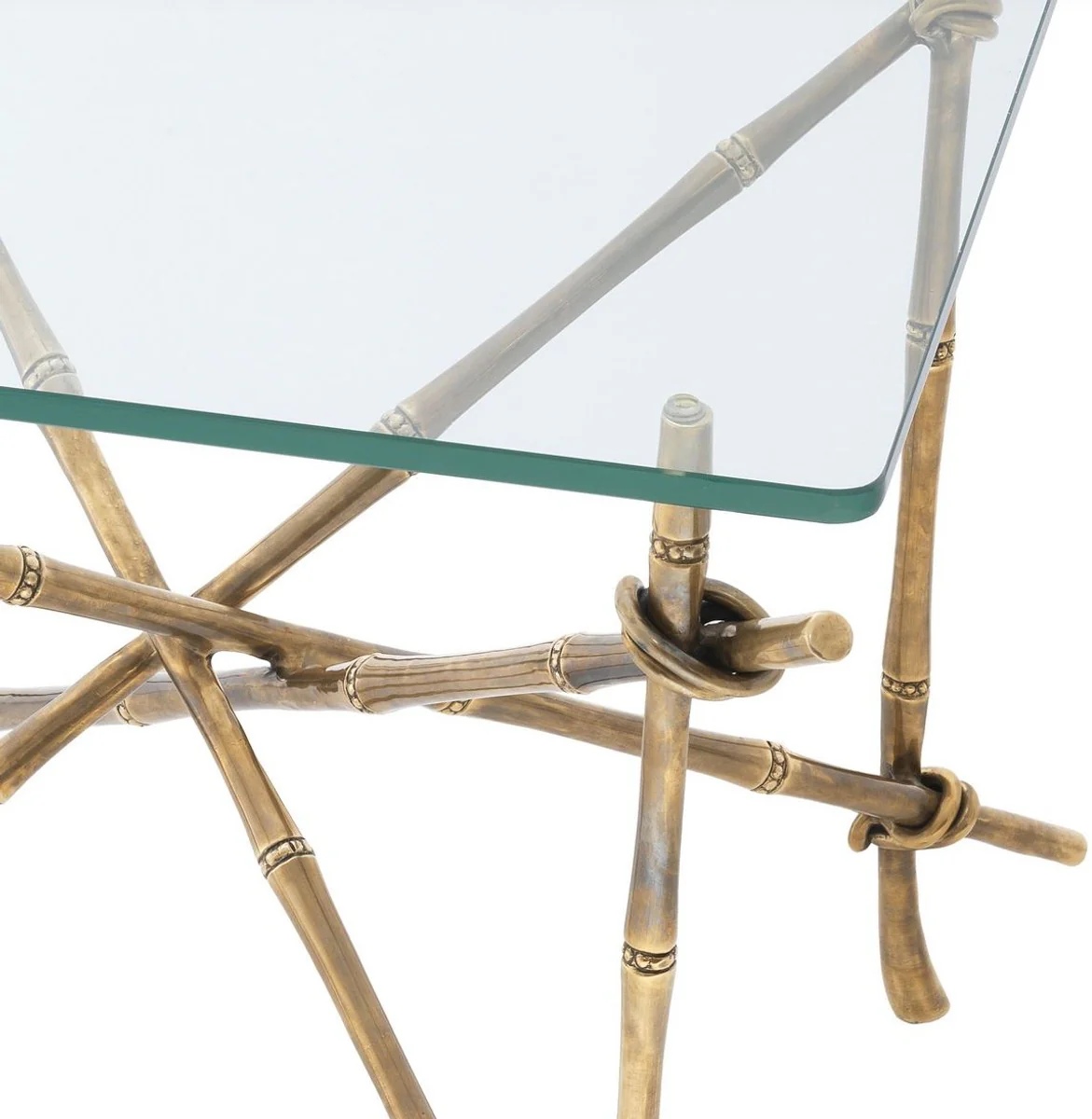 Luxury side table vintage brass colored 55 x 55 x H. 49.5 cm - brass table with glass top - luxury furniture