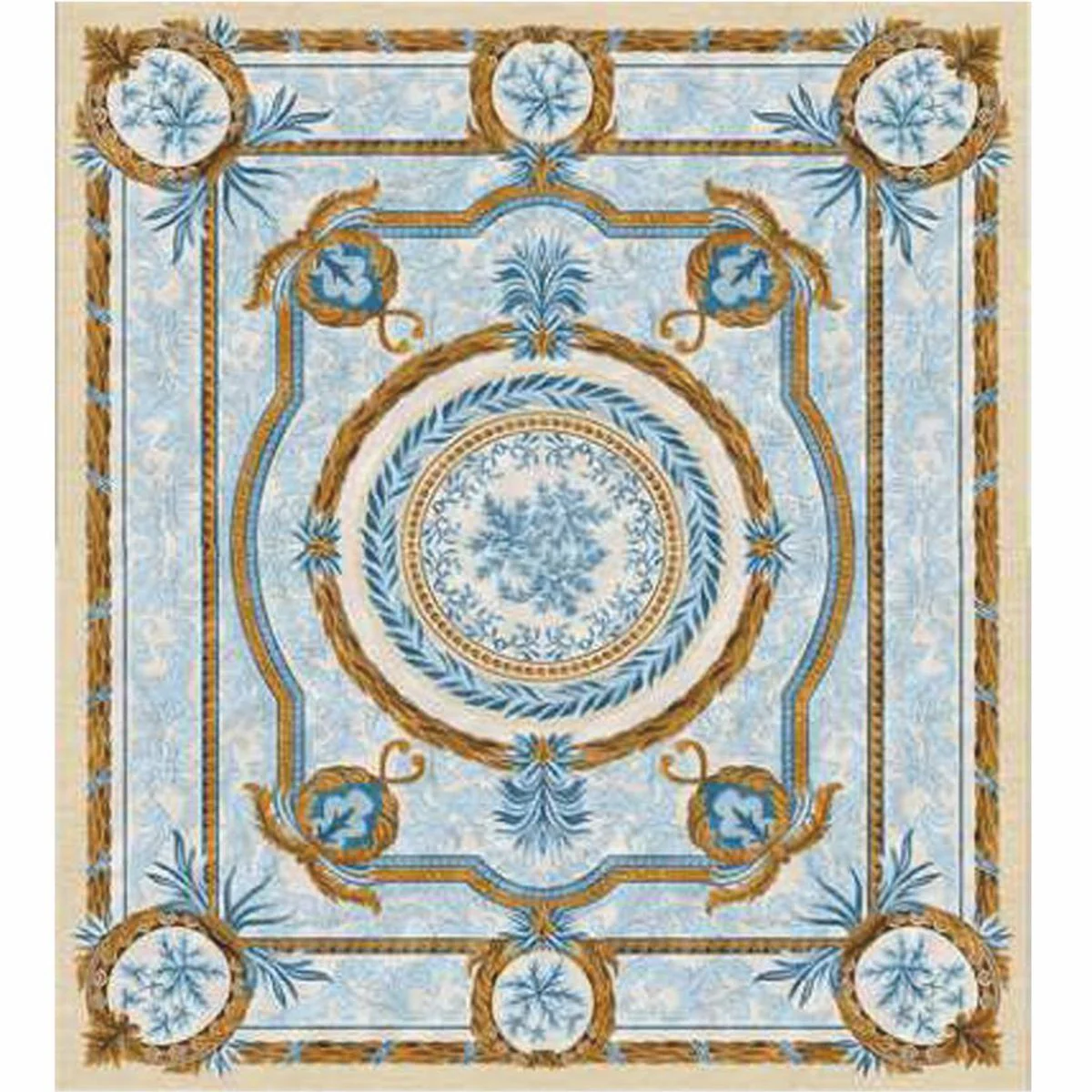 Luxury Baroque Hotel Carpet Blue / Brown / Cream - Various Sizes