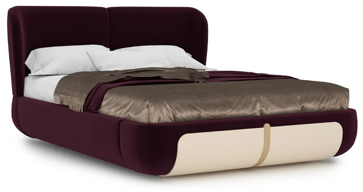 Luxury double bed purple / cream / beige 207 x 225 x H. 110 cm - solid wood bed - bedroom furniture - hotel furniture - luxury furniture - luxury furnishings