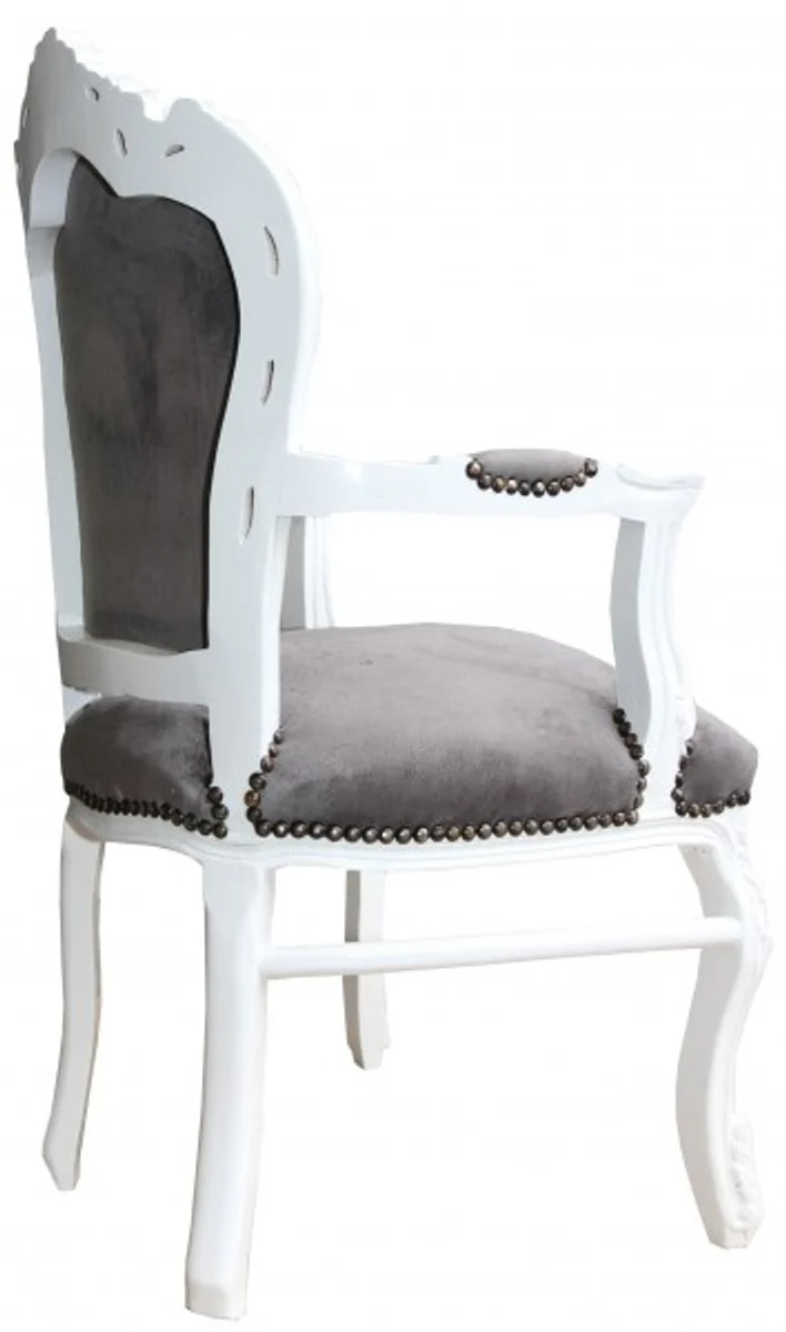 Baroque dining room chair with armrests gray / white