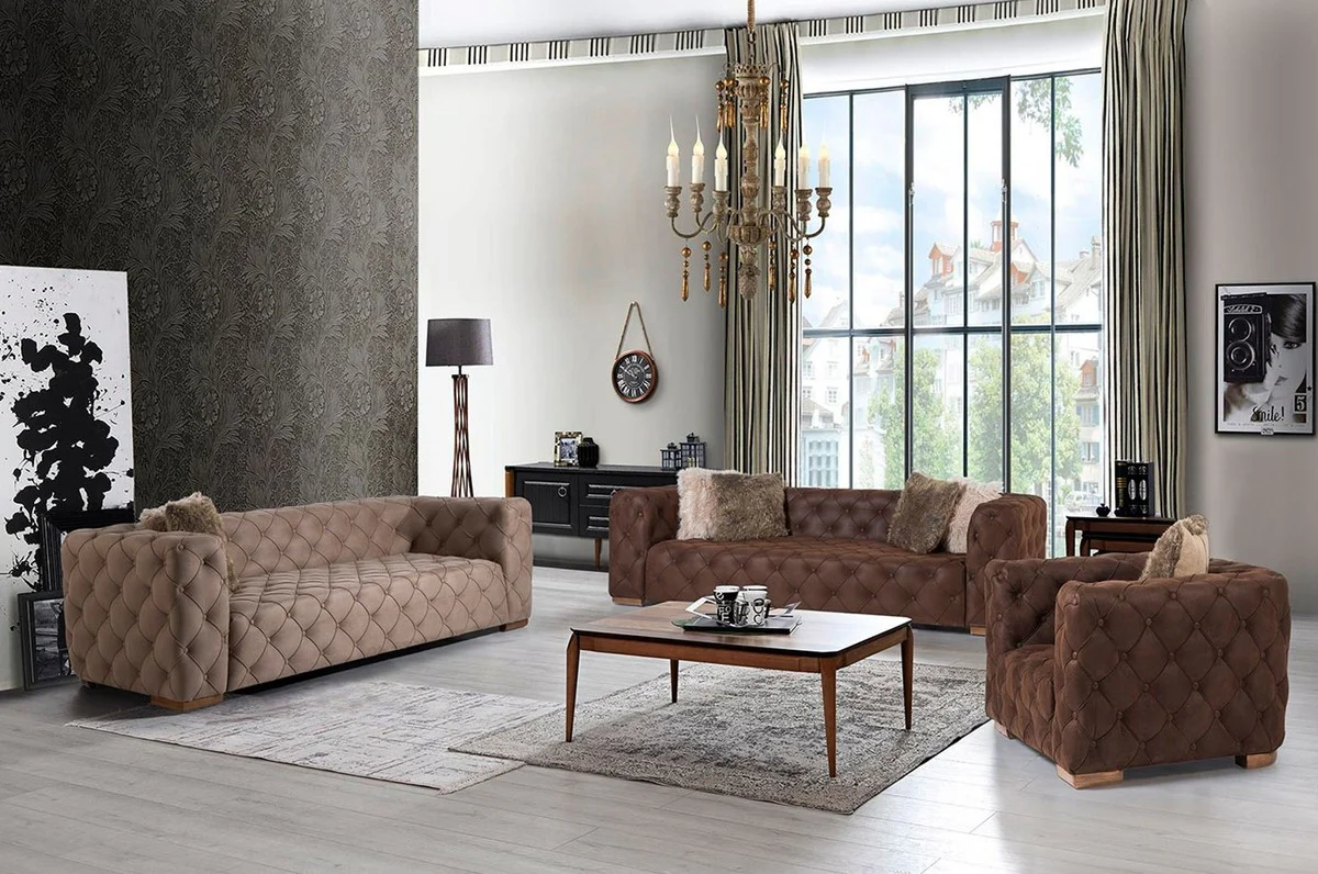Luxury Chesterfield 3-seater sofa gray / brown 240 x 95 x H. 81 cm - Chesterfield living room sofa - Chesterfield living room furniture - Luxury collection