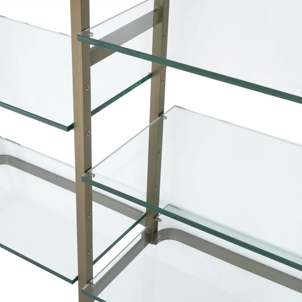 Luxury shelf cabinet brass colored 222.5 x 51 x H. 238 cm - stainless steel wall unit with 18 adjustable glass shelves - living room cabinet - office cabinet - luxury furniture