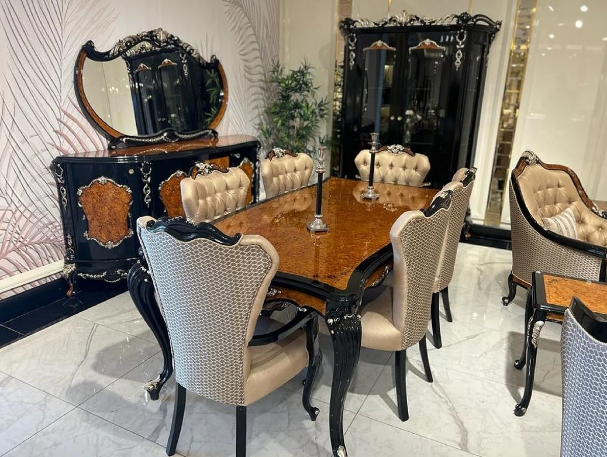 Luxury Baroque Dining Room Set Gold / Brown / Black / Silver - 1 Baroque Dining Table & 6 Baroque Dining Chairs - Baroque Dining Room Furniture - Noble & Magnificent