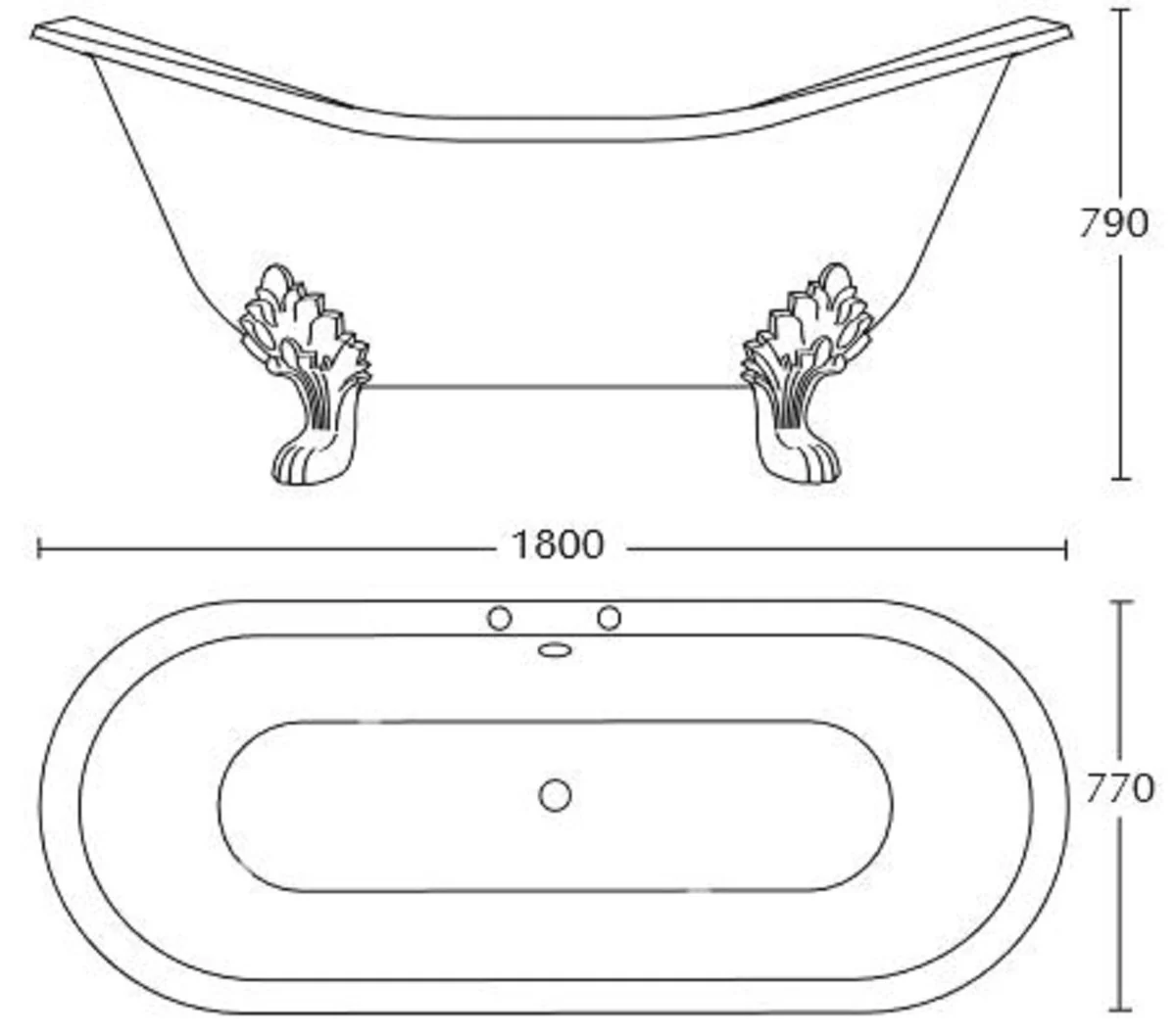Luxury Art Nouveau bathtub white / silver 180 x 77 x H. 79 cm - Curved freestanding acrylic bathtub with lion feet - Art Nouveau bathroom furniture