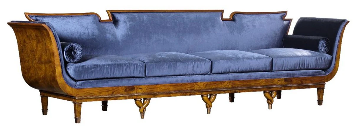 Luxury Art Nouveau 4 Seater Velvet Sofa Blue / Light Brown - Elegant Handmade Living Room Sofa - Baroque & Art Nouveau Living Room Furniture