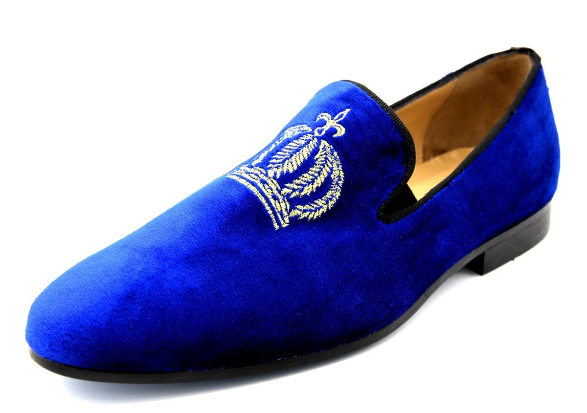 Pompöös by luxury velvet slipper crown royal blue / gold - various shoe sizes - designed by Harald Glööckler