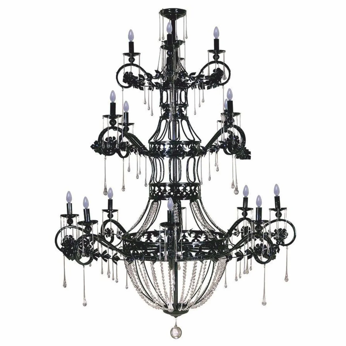 Luxury Baroque wrought iron crystal chandelier black Ø 146 x H. 190 cm