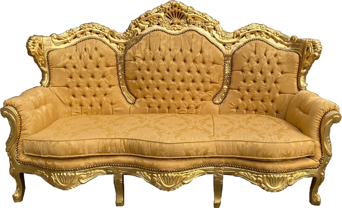 Baroque 3-seater sofa Lord gold pattern / gold 184 x 81 x H. 125 cm - handmade living room sofa in baroque style - baroque living room furniture