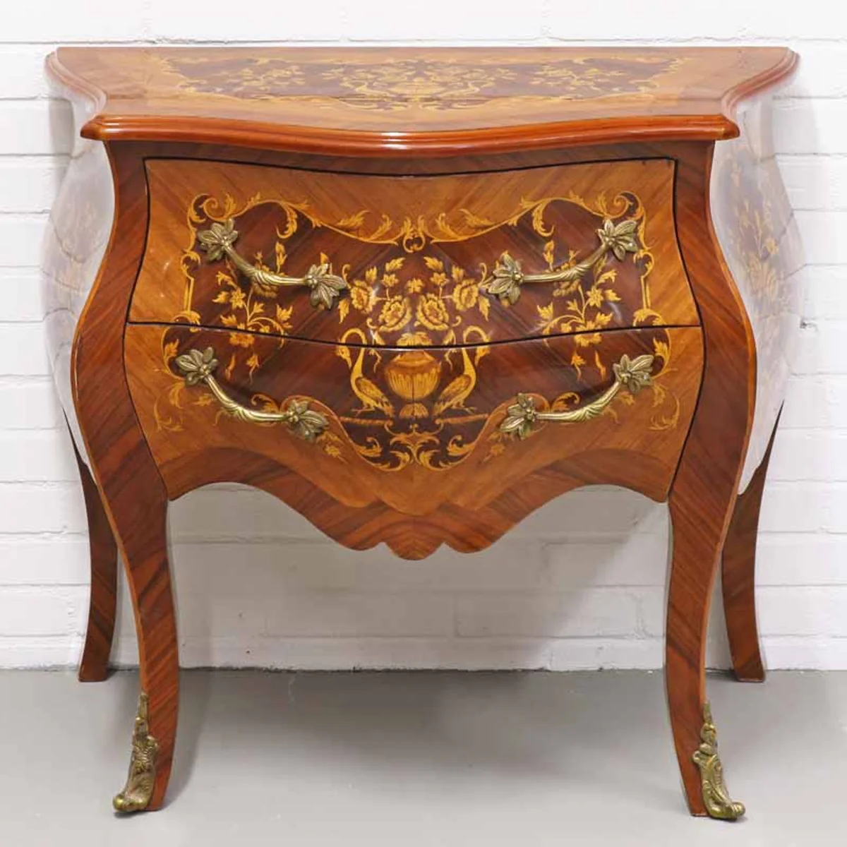 Baroque chest of drawers with 2 drawers in brown inlays / brass 80 x 50 x H. 75 cm - Baroque style furniture