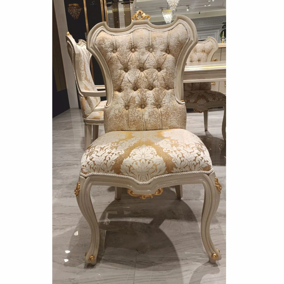 Luxury Baroque Dining Room Chair Gold / White / Gray / Gold H. 110 cm - Baroque Dining Room Furniture