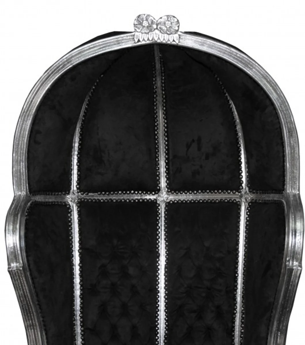 Barock Thron Sessel Victory Schwarz / Silber - Balloon Chair -Thron Stuhl Tron