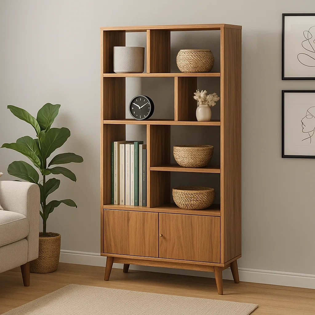 Bücherregal, Regalkonstruktion, 4 Ablagen, Holz, helle Holzfarbe, einfache Montage, für Wohnzimmer, 80 x 30 x 180 cm - 1MeXsaBBuKVc